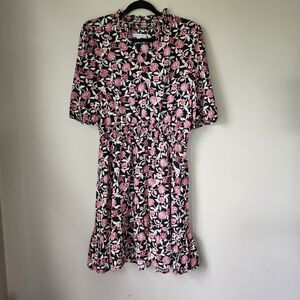 Ophelia Roe Black Floral Knee Length Dress (L/XL)